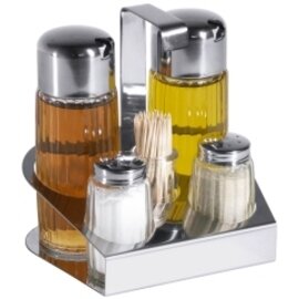 cruet • vinegar|oil|salt|pepper|tootpicks ribbed glass inserts glass stainless steel H 150 mm product photo