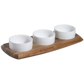 dip set wooden tray|3 porcelain bowls porcelain  L 340 mm  B 145 mm  H 15 mm product photo