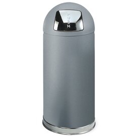 waste container EASY PUSH 56 ltr steel silver coloured pusht top lid fireproof Ø 381 mm  H 915 mm product photo
