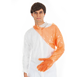 LDPE gloves SOFTLINE EXTRA LONG one-size-fits-all orange 1200 mm x 650 mm product photo
