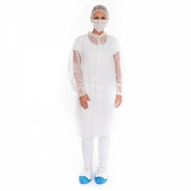 visitor set PP HYGOSTAR white and blue coat | hood | mouthguard | overshoes product photo