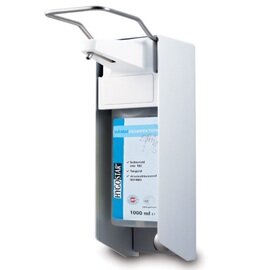 Euro dispenser | disinfectant dispenser aluminium with arm lever suitable for 1 ltr Euro bottle for wall or pole mounting | plastic pump product photo