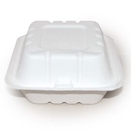 Bio-Lunchbox HAMBURGER sugarcane fibers white with lid 100% compostable  L 150 mm  B 150 mm  H 80 mm product photo