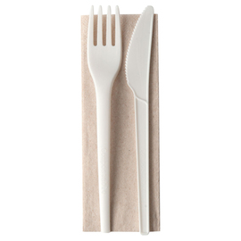 organic cutlery set DOUBLE ECO NATURE Star with recycling napkin bioplastic white disposable L 165 mm product photo