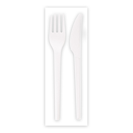 organic cutlery set DOUBLE ECO NATURE Star bioplastic white disposable L 165 mm product photo
