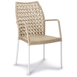 Stacking chair Domino with armrests, galvanized steel frame with high quality belt braid, silver / champagne product photo