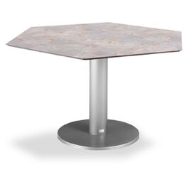 Table Turin, hexagonal, 120 x 140 cm, length of the legs 70 cm, stainless steel look / anitk product photo