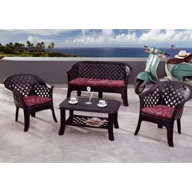 Complete set Alassio, 4 parts, 1 bench, 2 armchairs, 1 coffee table, full plastic, 100% polypropylene, weatherproof, color: anthracite product photo