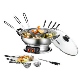 Asian fondue glass stainless steel | 230 volts | 6 fondue basket | |6 fondue forks product photo