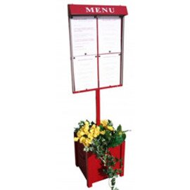 menu card holder CLUB stand red with illumination 4 pages (A4)  H 1850 mm with plant pot product photo