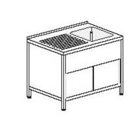 commercial sink unit with drainboard on the left 1 basin | 600 x 500 x 320 mm with bottom shelf with sliding doors L 1750 mm W 700 mm product photo