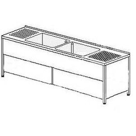 commercial sink unit drainboard on the left and on the right | 2 basins 600 x 500 x 320 mm | bottom shelf | sliding doors | 2800 mm x 700 mm product photo