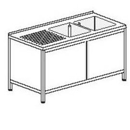 commercial sink unit with drainboard on the left 2 basins | 400 x 400 x 250 mm with bottom shelf with wing doors L 1400 mm W 600 mm product photo