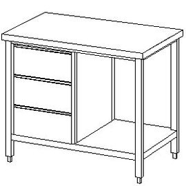 work table upstand 40 mm at the back 3-drawer unit bottom shelf 1000 mm 800 mm Height 850 mm product photo