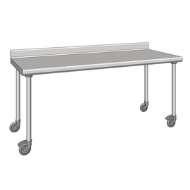 work table stainless steel wheeled upstand 100 mm at the back 800 mm x 2000 mm H 900 mm product photo