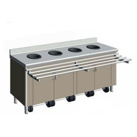 presort table aluminum coloured  L 2260 mm  B 600 mm  H 900 mm | 4 waste chutes | 4 bin bag stands product photo