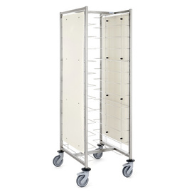 tray trolley for 24 trays à 400 - 480 mm | lengthwise insertion | side cladding | wheel details polyamide product photo