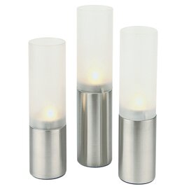 3 wind lights, satin stainless steel, incl. 3 tealights, Ø 5 cm, H 19,5 cm, 21,5 cm, 23.5 cm product photo