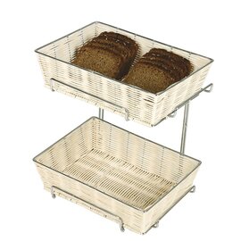 Buffet set, 3 pieces: 2 rattan baskets, approx. 30 x 22 x 8 cm, 1 wire rack chrome-plated, easy to disassemble, ideal for bread, dry fruits, etc. product photo