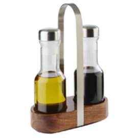 cruet WOOD • vinegar|oil glass stainless steel wood H 245 mm product photo
