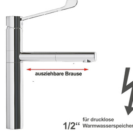 Spültischbatterie xara | for non-pressurized hot water storage tanks | long lever on a pillar outreach 225 mm product photo