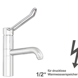 Spültischbatterie zaya | for non-pressurized hot water storage tanks | longer ringhebel on a pillar outreach 250 mm product photo