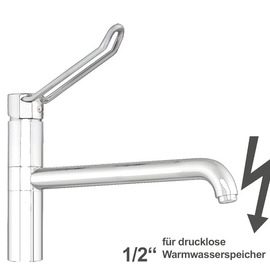 Spültischbatterie zaya | for non-pressurized hot water storage tanks | longer ringhebel on a pillar outreach 400 mm product photo