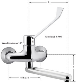 Wall mounted battery GASTRO 1/2" outreach 400 mm | long lever product photo  S