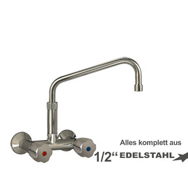 Wall mounted battery CLASSIC 1/2" outreach 250 mm raised C-spout slanted product photo