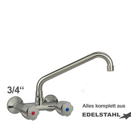 Wall mounted battery CLASSIC 3/4" stainless steel outreach 300 mm C-spout angled product photo