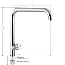 pillar valve profi 3/4" outreach 350 mm raised C-spout straight product photo  S