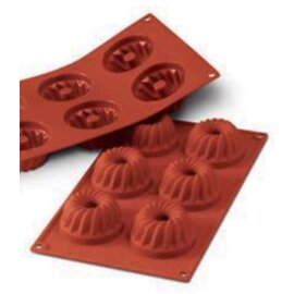 silicone baking mould GN 1/3  • gugelhupf | 6-cavity | mould size Ø 75 x H 40 mm  L 300 mm  B 175 mm product photo