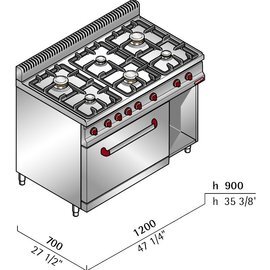 gas stove G7F6E+FE gastronorm 230 volts 19.8 kW | oven | half-open base unit product photo