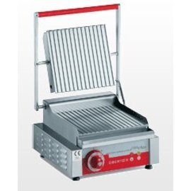 Electric contact grill, PSR / ST, series &quot;snack CLASSIC&quot;, single cooking plate made of satin steel, grooved on top and bottom product photo