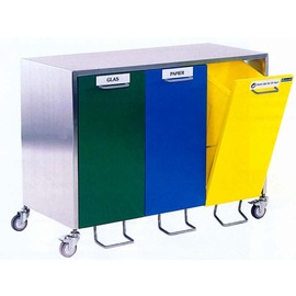 recycling bin single stainless steel red 50 ltr with pedal product photo