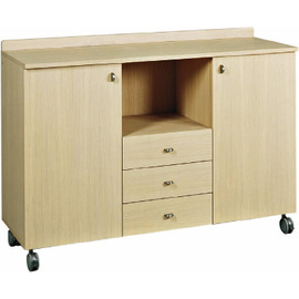 service cabinet oak coloured 1360 mm  x 480 mm  H 950 mm with 3 drawers 1 compartment with 2 wing doors product photo