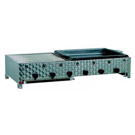 Gas sausage burner, grinder PO / K6-1 / 2 with six burners 24.0 kW, table model, with 1/2 pan 1/2 grill, flame cover and fat pan product photo