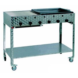 Gas sausage rack, grate burner PO / K6-1 / 2-F with six burners 24.0 kW, standing model mobile, with 1/2 pan 1/2 grill, flame cover and fat pan product photo