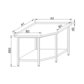 corner table upstand 40 mm at the back bottom shelf 900 mm 1000 mm Height 850 mm product photo  S
