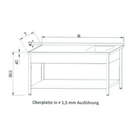 kitchen sink table KST - 102 | 1 basin 500 x 500 x 250 mm | bottom shelf L 1000 mm W 700 mm product photo
