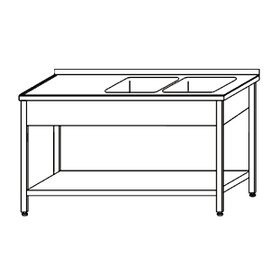 kitchen sink table KST - 122 with drainboard on the left smooth 2 basins | 500 x 500 x 250 mm with bottom shelf L 1000 mm W 700 mm product photo