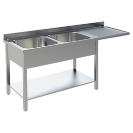 sink centre 2 basins | drainboard on the right | plain L 1600 mm T 700 mm H 850 mm product photo