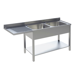 sink centre 2 basins | drainboard on the left | grooved L 1600 mm T 700 mm H 850 mm product photo