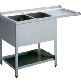sink centre EM ECOLINE with drainboard on the right 2 basins | 500 x 400 x 250 mm with bottom shelf L 1800 mm W 600 mm product photo