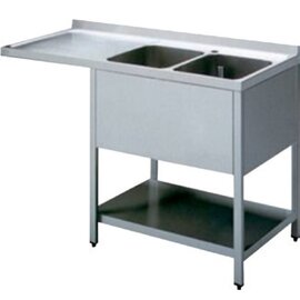 sink centre EM ECOLINE with drainboard on the left 2 basins | 500 x 500 x 250 mm with bottom shelf L 1800 mm W 700 mm product photo