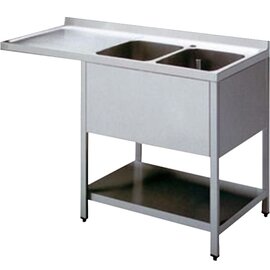 sink centre EM ECOLINE with drainboard on the left 2 basins | 400 x 500 x 250 mm with bottom shelf L 1600 mm W 700 mm product photo