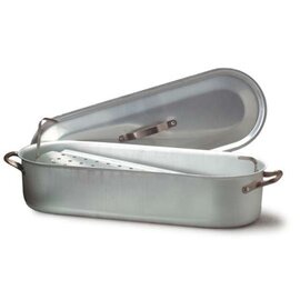 fish cauldron aluminium 3 mm with lid 3-part 500 mm  x 150 mm  H 120 mm  | Stainless steel tubular handles product photo