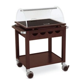 Wooden serving trolley with 2 shelves and cutlery box, with plexiglass dome, upper panel of marble with wooden frame, color: oak product photo