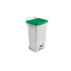 pedal dustbin 90 ltr plastic white lid colour green with pedal  L 510 mm  B 470 mm  H 930 mm product photo