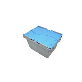 lidded crate 25 ltr PP grey|blue with lid nestable product photo